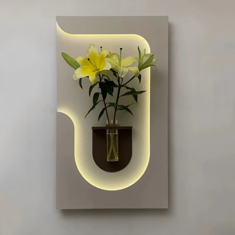 New Trend Nordic acrylic UV cutting sandstone surface decorative painting with led lights and vase home decor