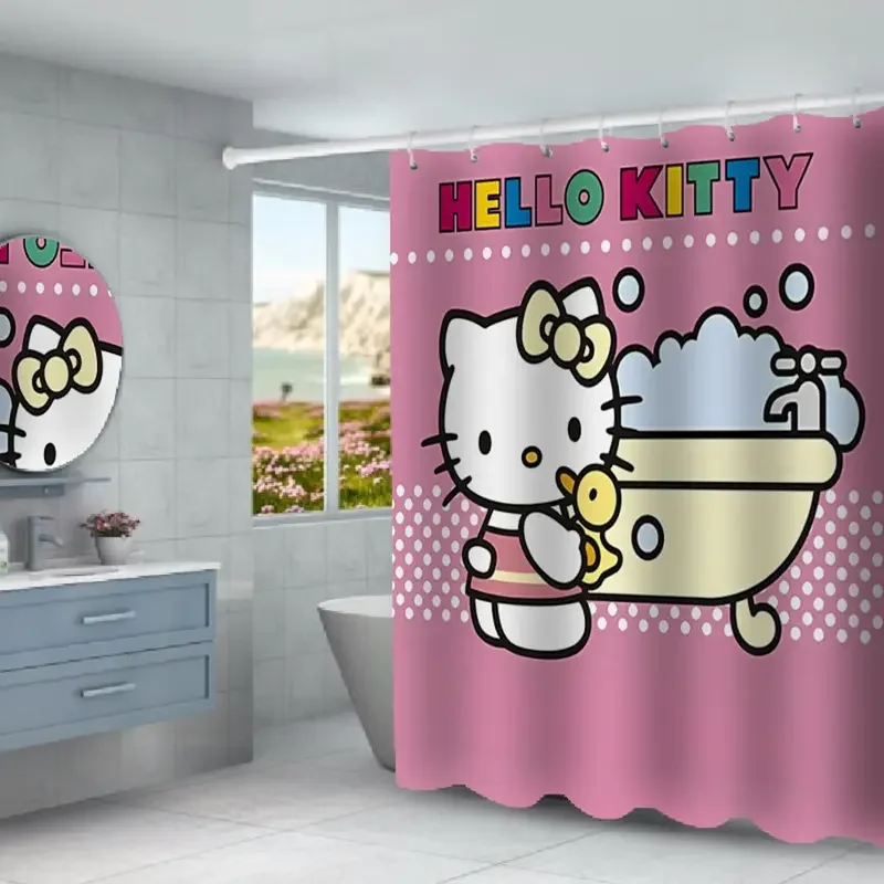 Hello Kitty Cartoon Shower Curtain Bath Curtain with Waterproof Cartoon Curtain for Bathroom Decoration Teens Girl Women