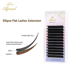 AGUUD-Y Shape Cílios Postiços, Ellipse Flat Lashes, Natural Soft, Split-tips, Profissional, Deep Black, Matte, Faux Mink