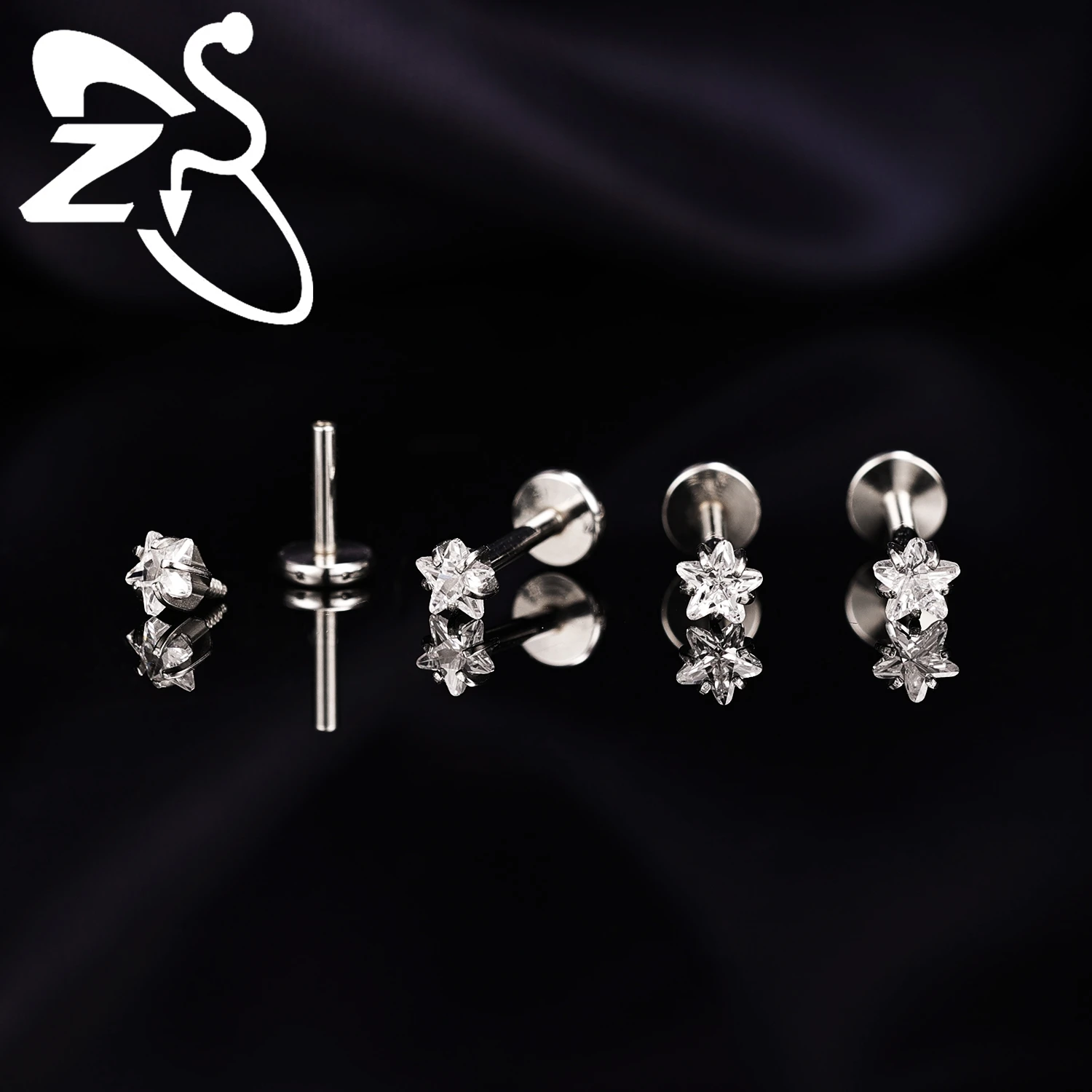 ZS 1Piece 16/18/20G Stainless Steel Labret Lip Piercings 2-4MM Round CZ Crystal Internal Thread Helix Cartilage Earrings Jewelry