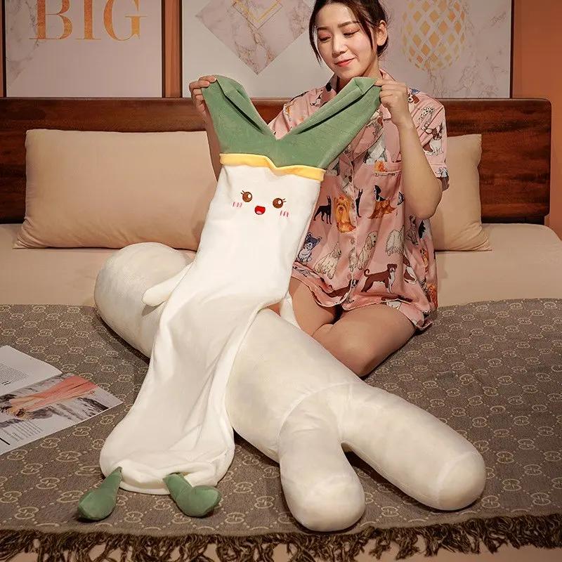 Oreiller long en peluche de dessin animé, beurre en peluche, légume vert, oignon chinois, poireau, coussin, histoire du coucher, ami, sommeil, cadeau d'anniversaire