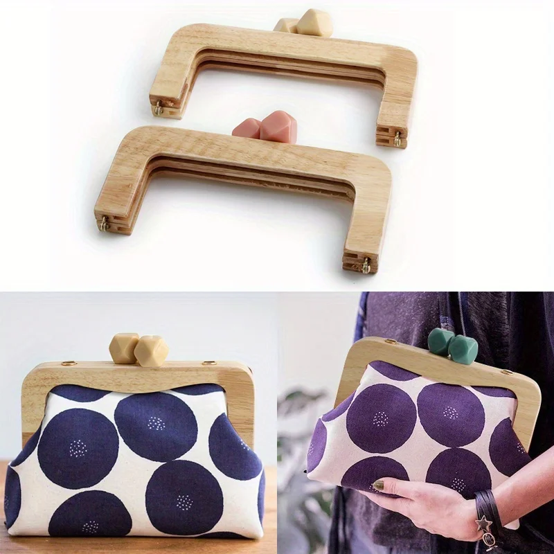 1PC/2PCS 19.6cm*11cm Wooden Beads Matching Lock Wall Wallet Handbag Frame Handle Handmade with Colored Beads Replacement Parts