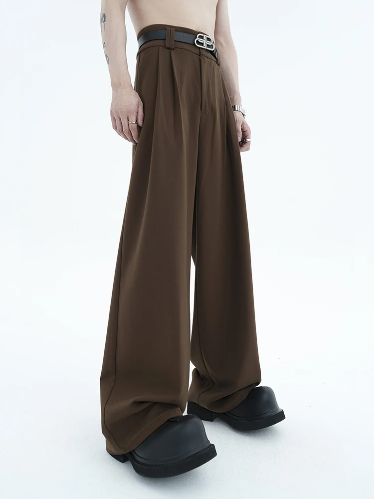 American Retro Men's High Waist Straight Leg Pants Double Pleats Slim Fit No Ironing Required Casual Trousers for Youth