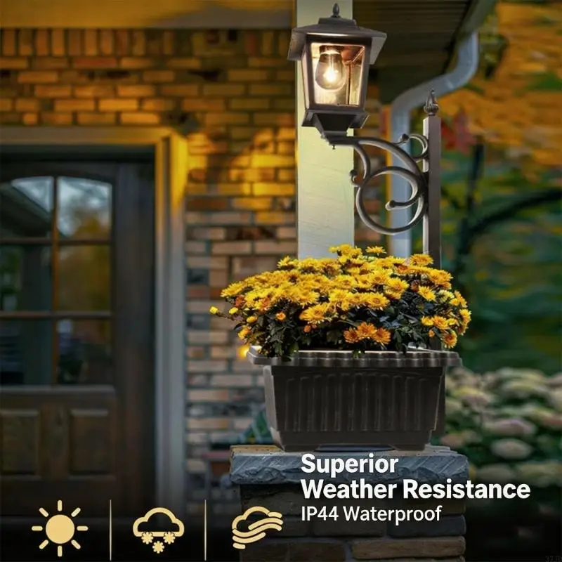 Outdoor Flower Pot Solar Lamp Post Light Wall Mount Freestanding Waterproof Decorative Lamp for Front Back Door 37JD