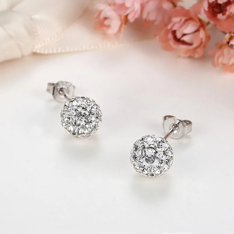 6/8/10/12mm Crystal Rhinestones Ball Stud Earrings for Women Girl