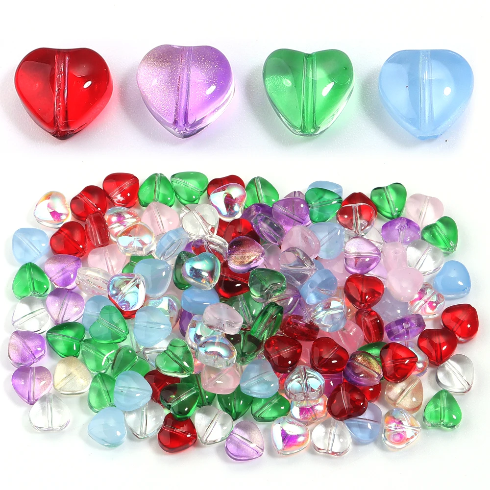50pcs 8mm Heart Shape Glass Beads Colorful Lampwork Loose Beads For Jewelry Making DIY Bracelet Earrings Keychain Accessories