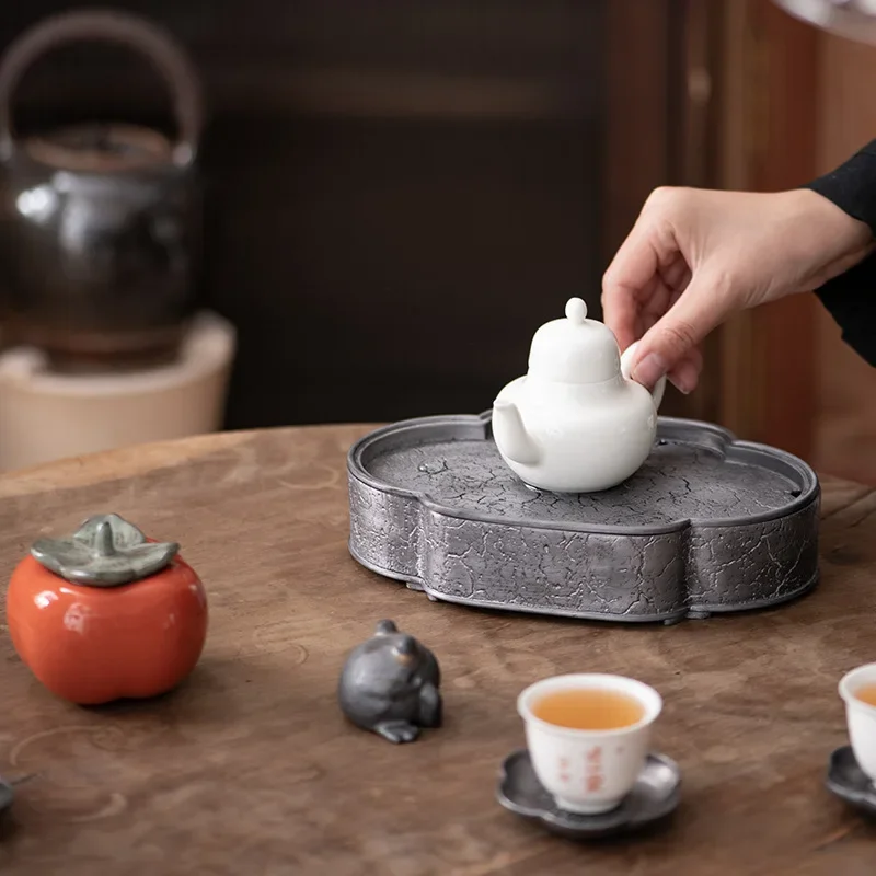 Pure Tin Old Pot Tray Retro Japanese Style Kung Fu Tea Set Dry Pour Table Plate Water Drop Container