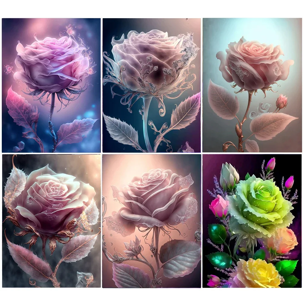 DIY 5D Diamond Painting Pink Rose Fantasy Embroidery Cross Stitch Kit Flower Diamond Art Mosaic Romantic Gifts Home Wall Décor