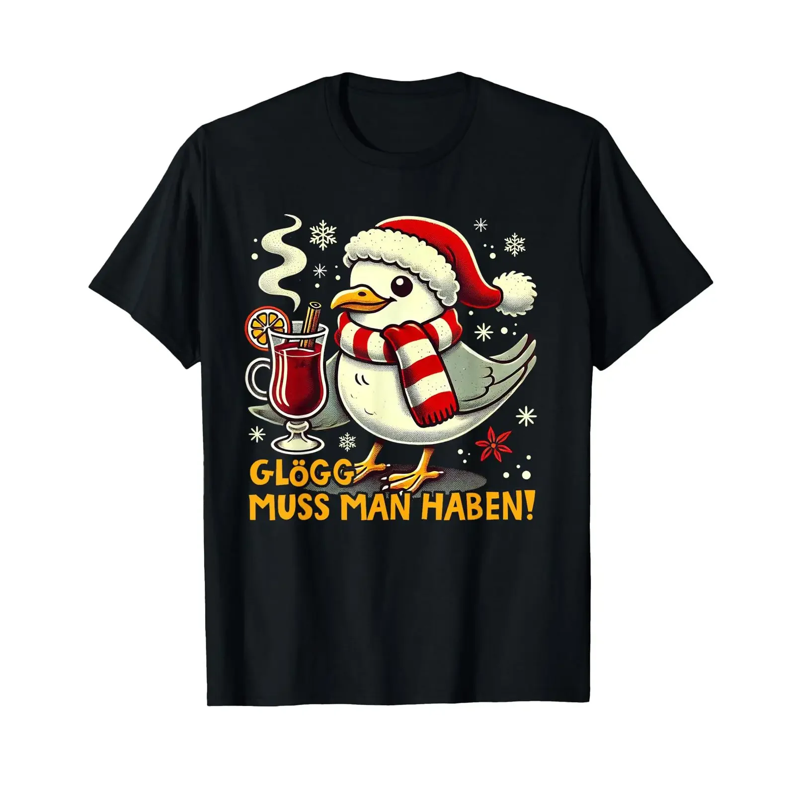 Swedish Mulled Wine Gl?gg Saying Seagull Christmas Market T Shirt black vintage Washed Top For Everyday Wear homme graphic