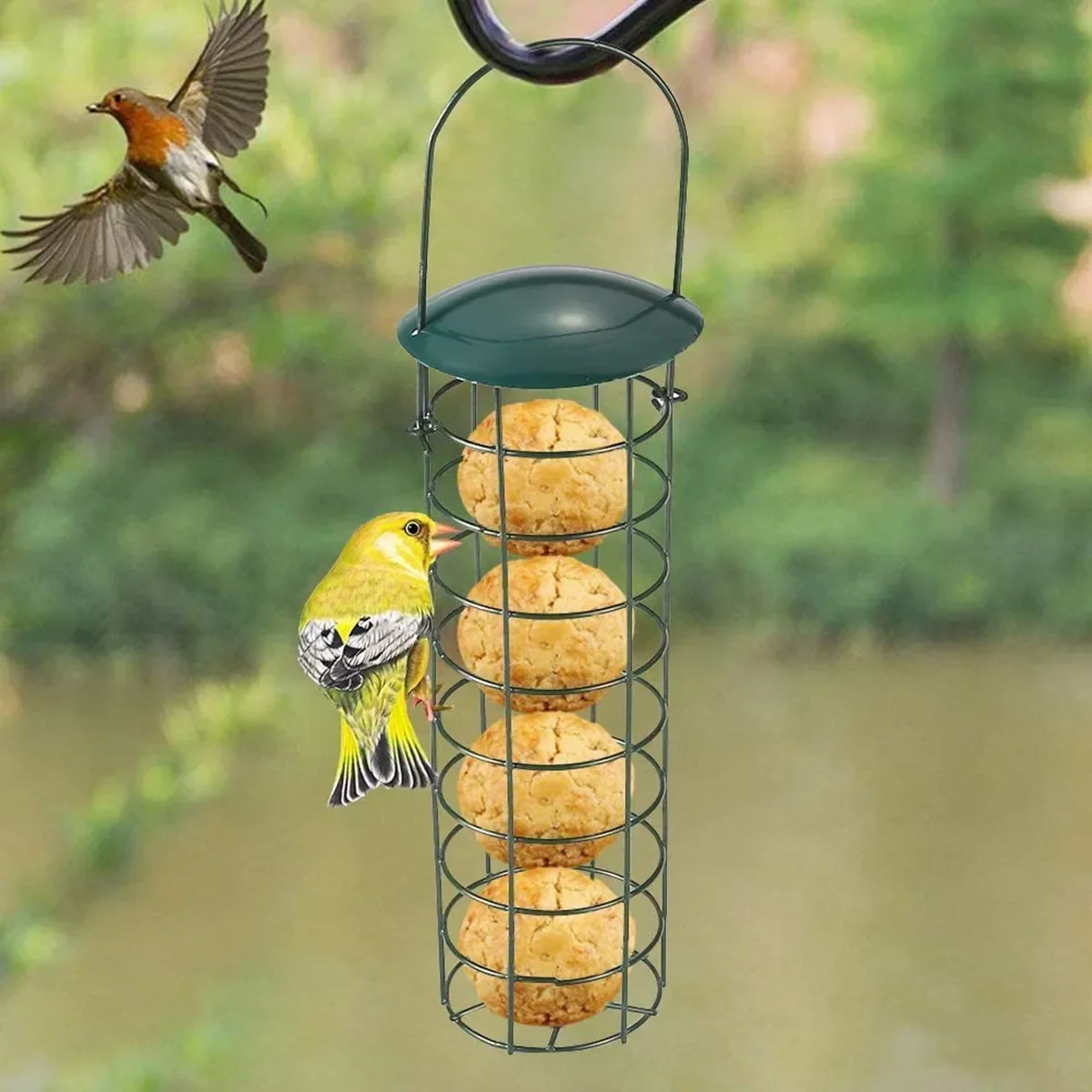 1pc Birds Grease Ball Holder Feeder Park Garden Pet Bird Supplies Iron Bird Feeder Outdoor Mesh Feeding Portable Wild Hanging