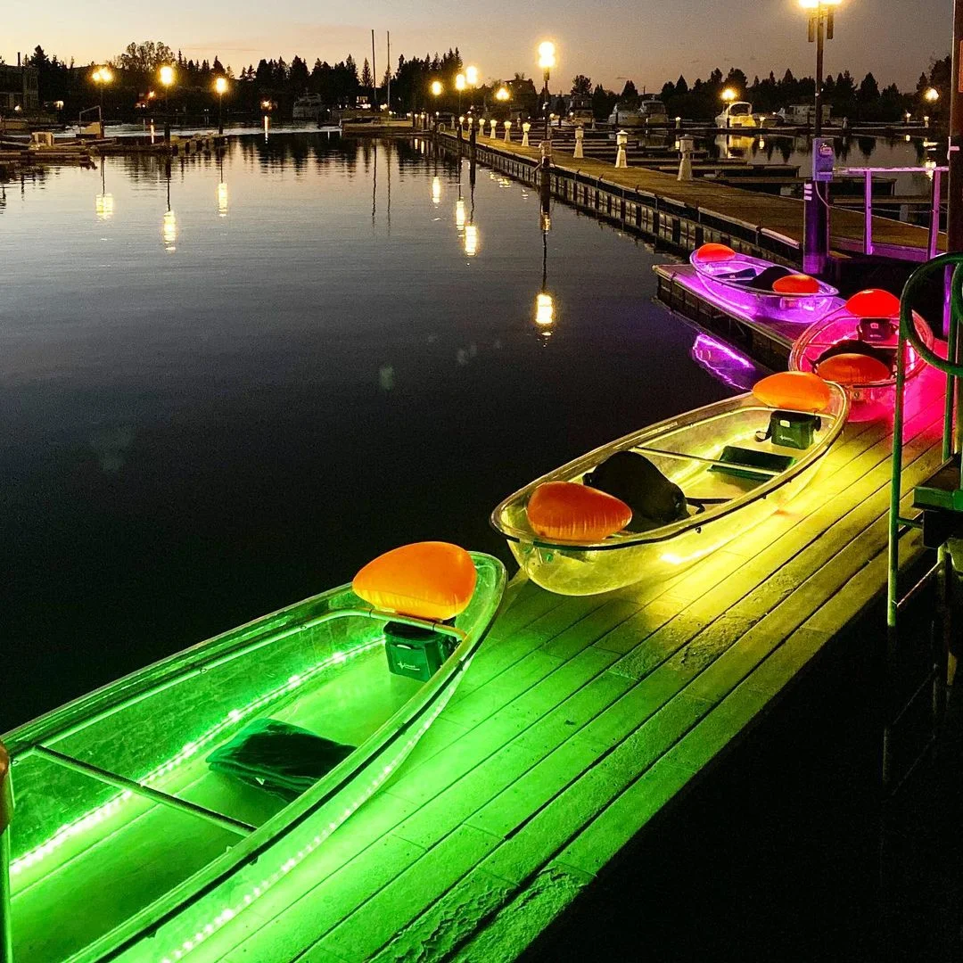 2026 New Style Double Seats Clear Kayak LED Light Glass Bottom Transparent Kayak For Night Tour