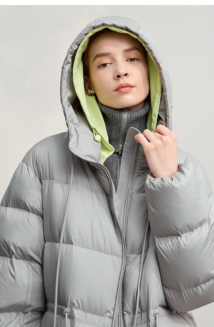 AMII Hooded Down Jacket 2026 Winter New Warm Zipper Long Sleeve 85% White Duck Down Coat Woman Loose Straight Long Coat 12524017