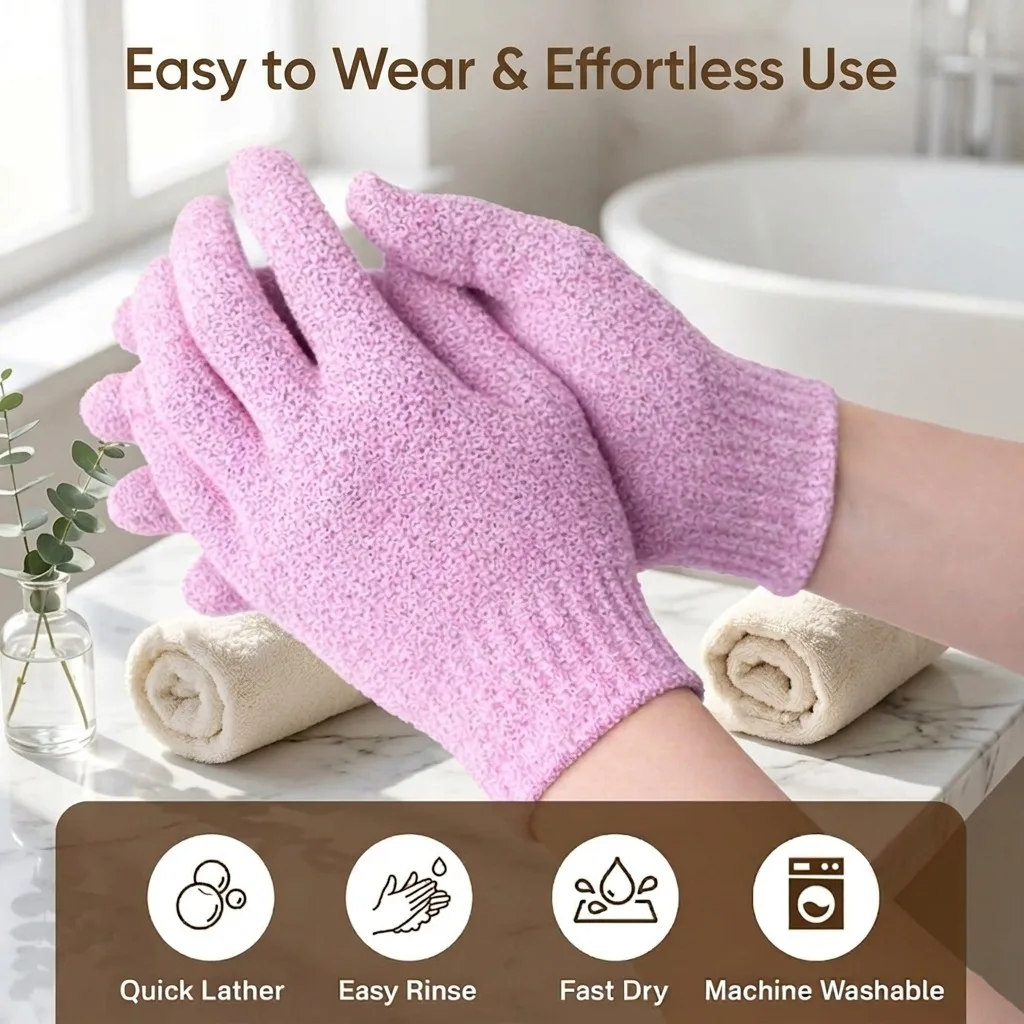 2-Pack Bath Exfoliating Gloves Nylon Double-Sided Scrub Gloves Body Massage Scrub Sponge for Skin Cleaning and Moisturizing SPA