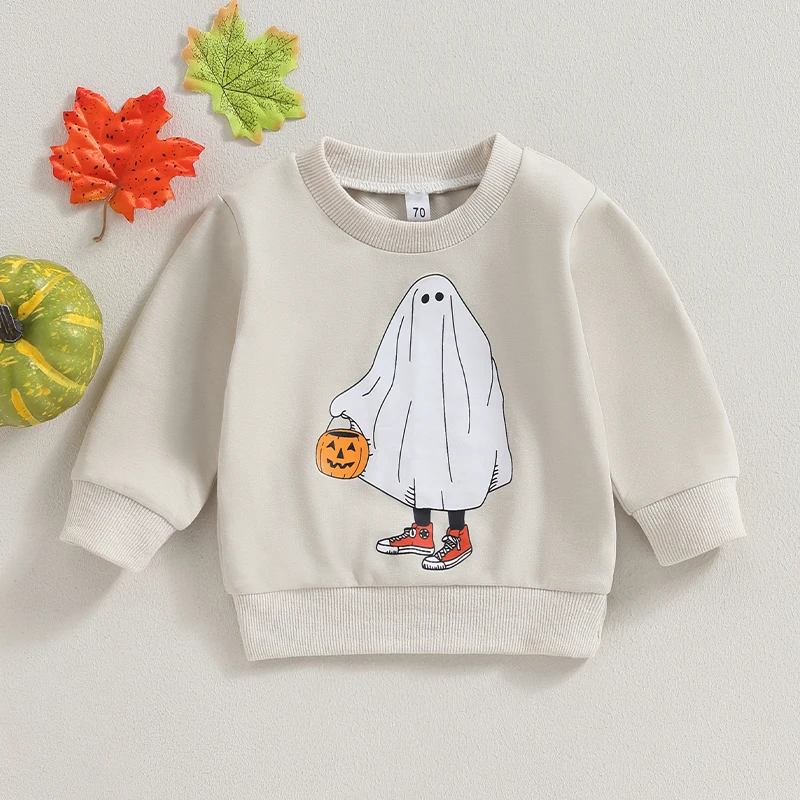 

0-3Y Baby Halloween Clothes Party Long Sleeve Crew Neck Ghost Print Pullovers Sweatshirts Tops Boys Girls Autumn Coat Outfits