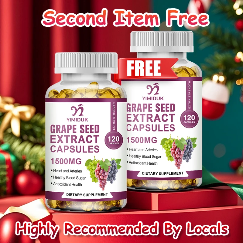 

High Strength Grape Seed Extract Capsules, with Vitamin C, for Skin Elasticity, Improves Circulation, Promotes Brain Health