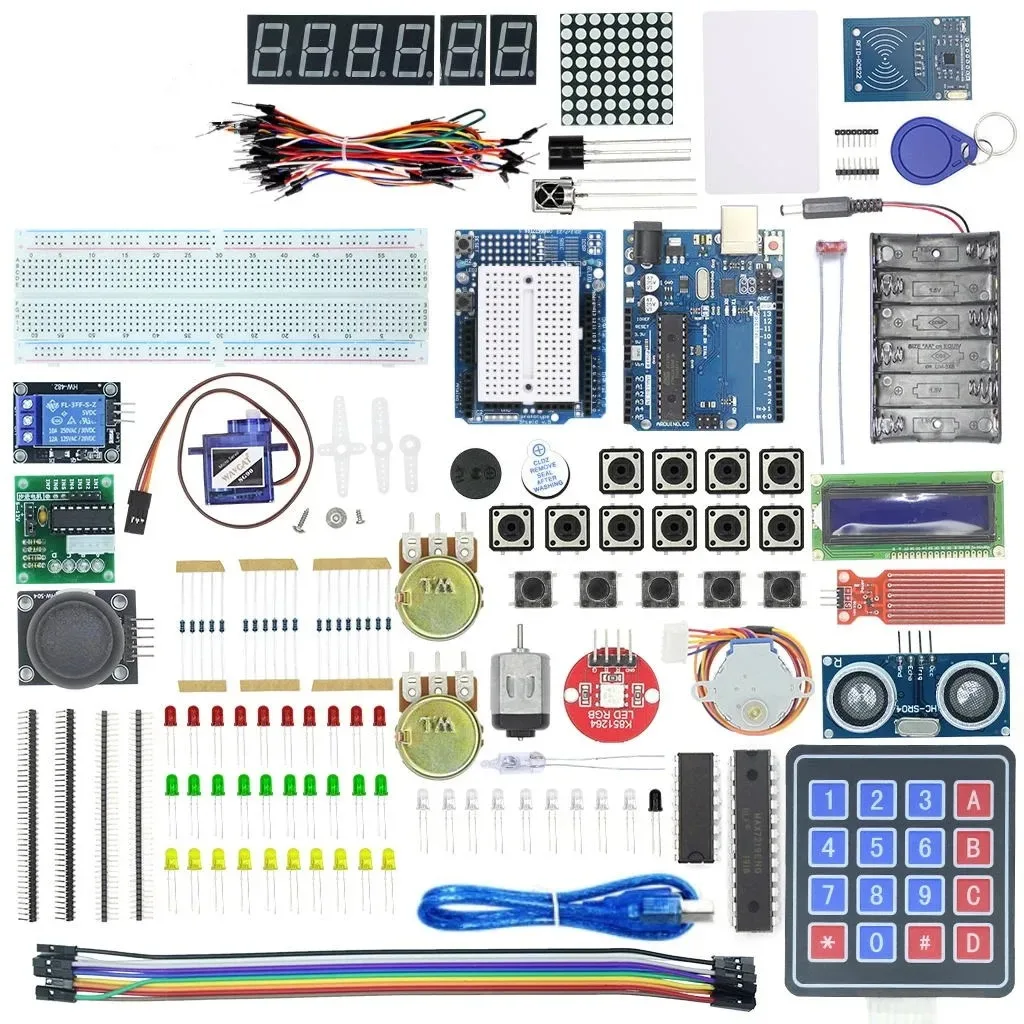 

Starter Kit for Arduino Uno R3 - Uno R3 Breadboard and holder Step Motor / Servo /1602 LCD / jumper Wire/ UNO R3