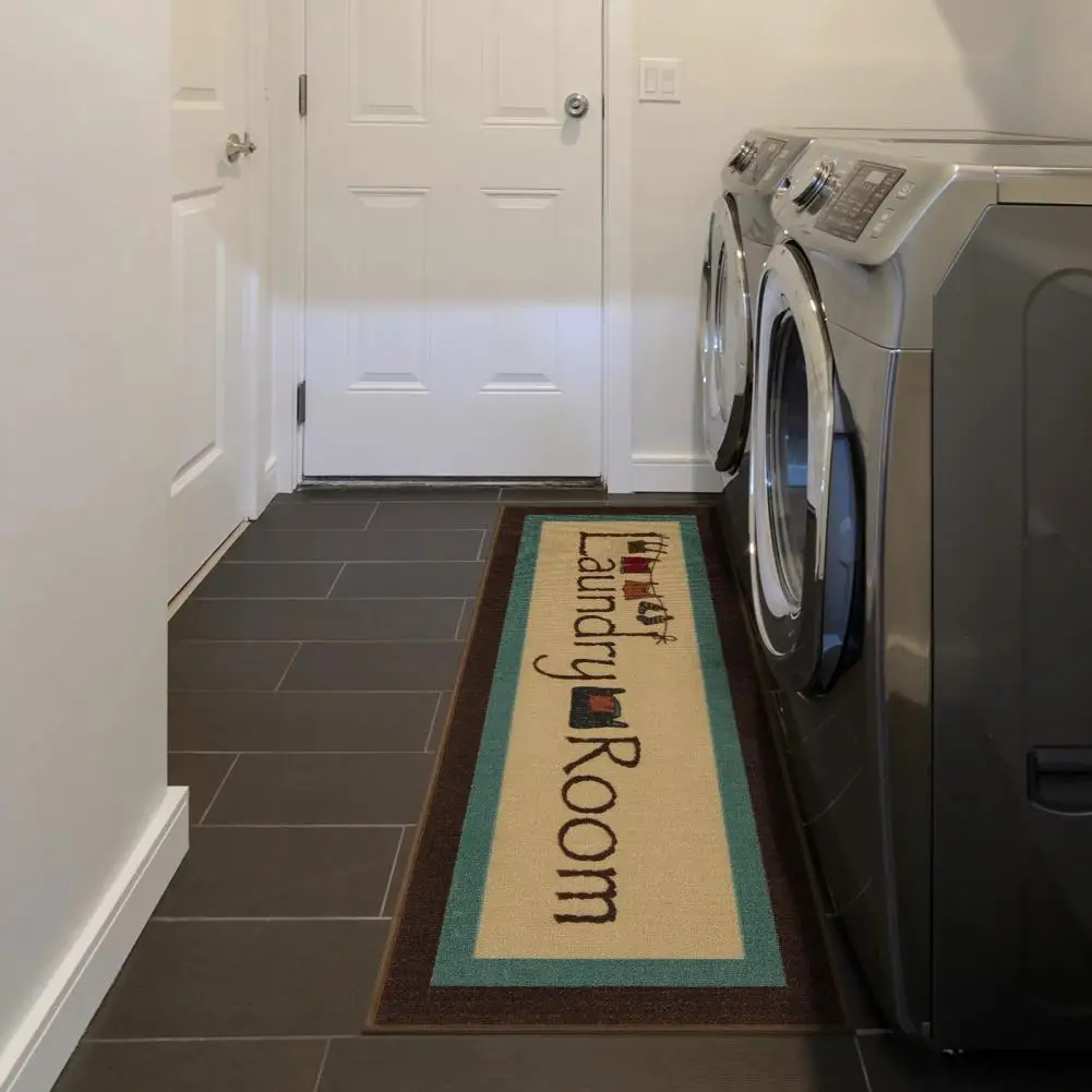 Laundry Room Floor Mat Water Absorbent Floor Mat for Laundry Room Non-slip Stain Resistant Bathroom Rug Letter for Washbasin