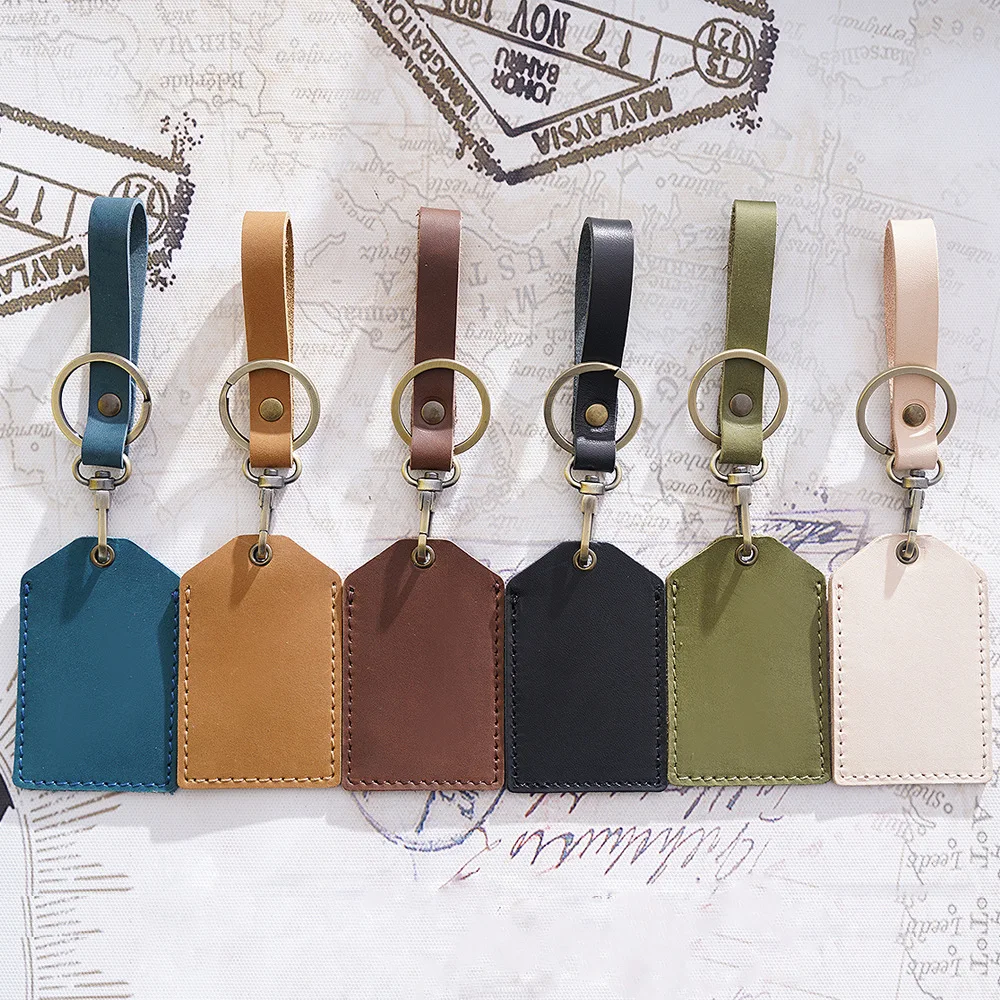 Handmade Cowhide Mini Bus Card Set Keychain Student Campus One Card Access Set One Card Protection Set Car Keychain 7*10.5cm