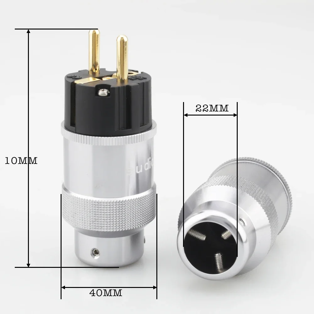 Audiocrast schuko plugue de alimentação conector da ue plugue hifi 24k banhado a ouro macho fêmea diy plugue de cabo de alimentação de rede