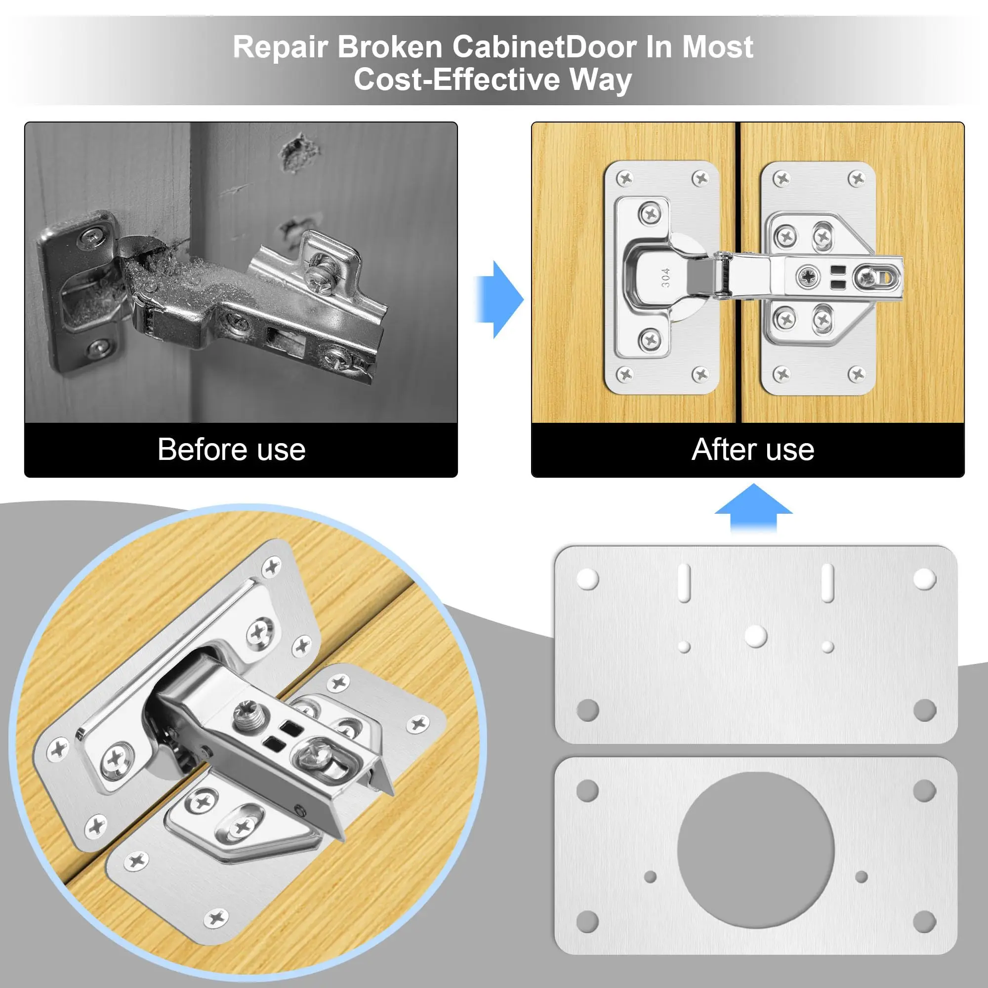 2/4/8pcs Stainless Steel Hinge Repair Plate For Cabinet Furniture Hinges Mounting Tool Kitchen Cupboard Door Fixing Plate