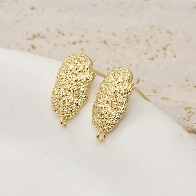 Copper Plated 14k Gold Bag Color Surface Oval Texture with Hanging Silver Needle DIY Self-made Ear Jewelry Accessories Material