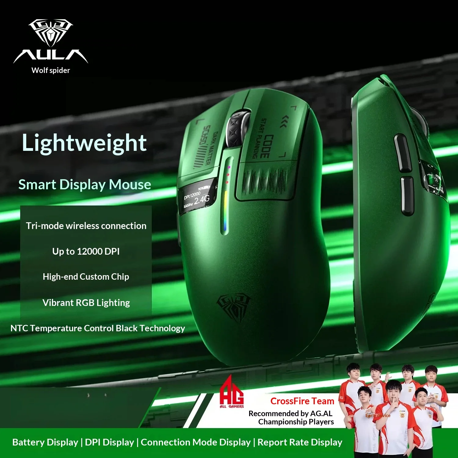 

Беспроводная игровая мышь AULA SC650, три режима подключения: Bluetooth, 2.4G, проводное подключение, 12000 DPI, RGB-подсветка, эргономичная, для ноутбуков, настольных ПК, офиса, киберспорта