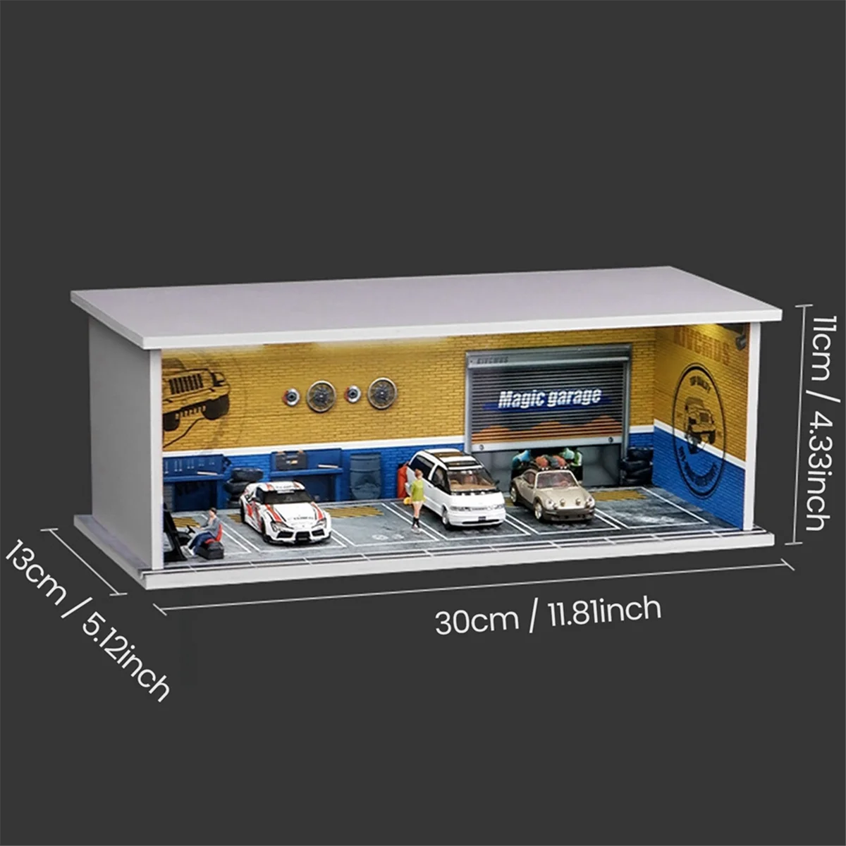 1/64 Diorama Car Garage Model LED Lighting City Car Showroom Scene for Miniatures Vehicles Display Model Assembled Park