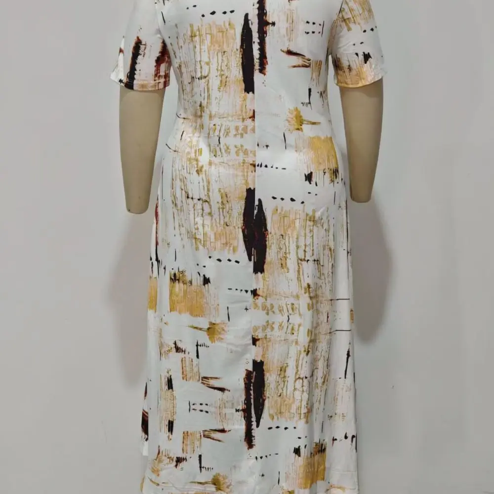 Women Plus Size Maxi Dress Floral Print Casual V Neck Short Sleeve Loose Summer Bohemian Beach Apparel Elegant
