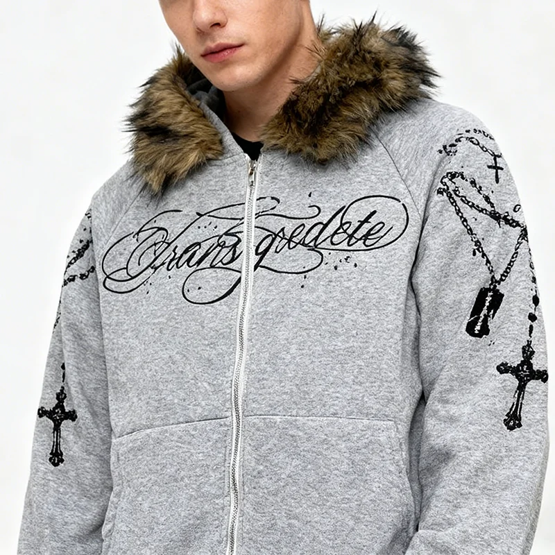 هاي ستريت هوديي غير رسمي فضفاض طباعة سستة الرجال المرأة الخريف الشتاء سترة الشارع الشهير الموضة