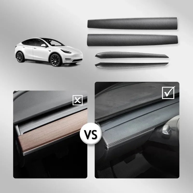 Dashboard Trim Strip for Tesla Model 3 Y Center Console Panel Sticker Cover Carbon Fiber ABS Modely Car Accessories 2017-2023