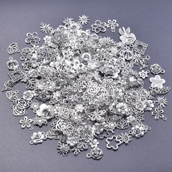 10/20/30/50pcs Wholesale Silver Color Bulk Flower Charms For Jewelry Making Earrings Bracelets Handmade Metal Pendant Breloques