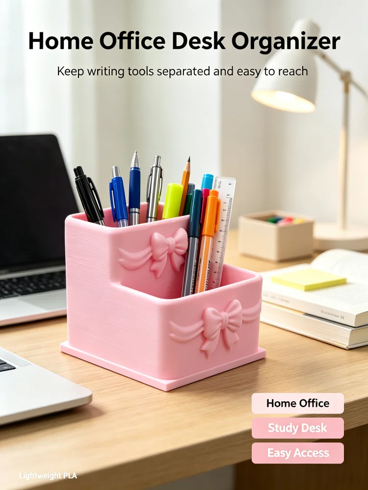 Light Pink Bowknot Pen Holder 3D Printed Pla Double-Layer Dual-Compartment Desktop Organizer Slanted Stationery Storage Box Cute Pen Cup Pencil Holder Home Office Study Desk Organizer Dressing Table Makeup Brush Organizer School Desk Stationery Box Girl's Simple Desktop Decoration Lightweight Large-Capacity Stationery Organizer Pink Ambiance Desktop Decoration Girl's Desktop Accessories Tidy Desktop Organizer Essentials