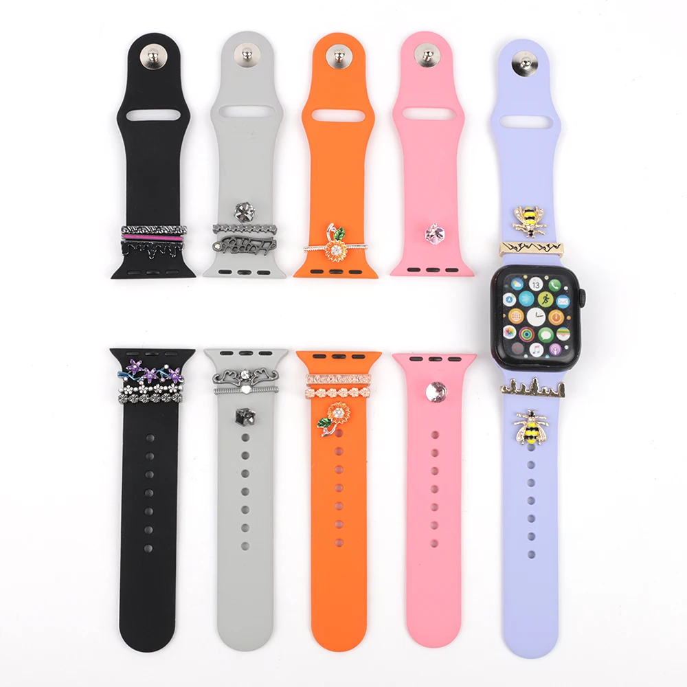 

Diamond Ornament Metal Charms Decorative Silicone Strap for Watch Series 7 6 SE 5 4 3 2 Watch Band Bracelet