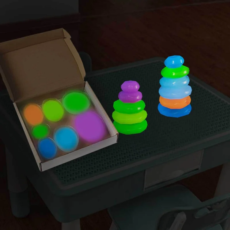 

，,7PCS 315Fluorescent Stacking Stones Garden Courtyard Aquarium Fish Tank Glowing Landscaping Toy Building Blocks Boxed Night Li