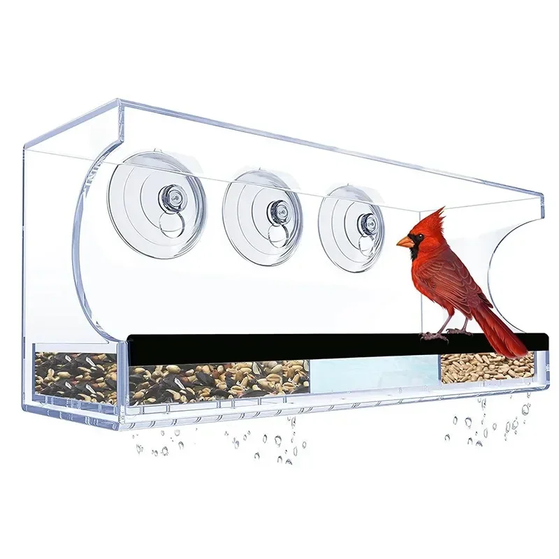 Naxilai-comedero para pájaros con ventosa para colgar en la ventana, comedero para colibríes de 11,8 "x 4" x 5,1 ", dispensador de comida para pájaros, bandeja de comida para pájaros