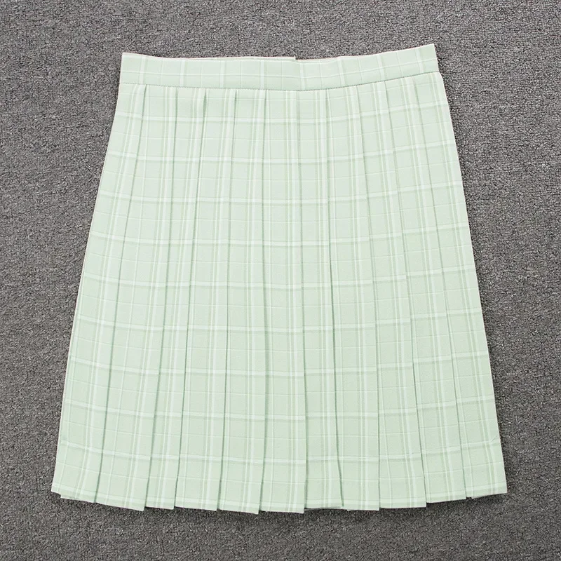 School Dresses Japanese Girl Grass Green Plaid Pleated Skirts School Skirt Uniform Cosplay Sailor Suit High School Fruit Green
