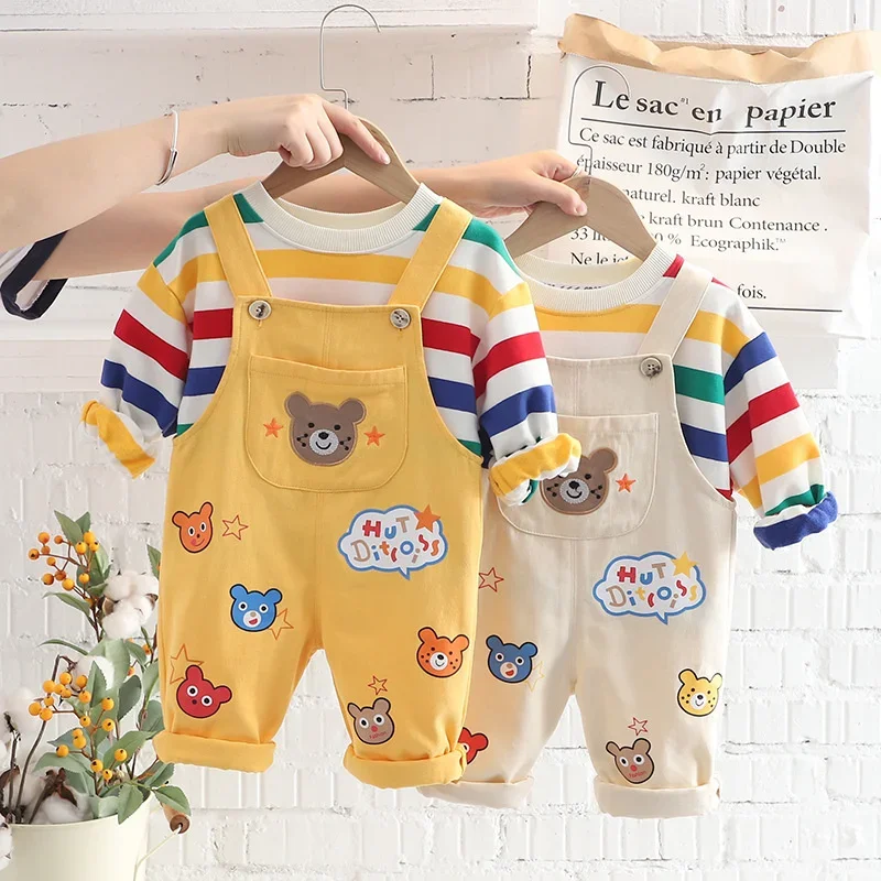 New Spring Autumn Fashion Baby Boys Clothes Suit Children Girls T-Shirt Overalls 2Pcs/Set Toddler Casual Costume Kids Tracksuits