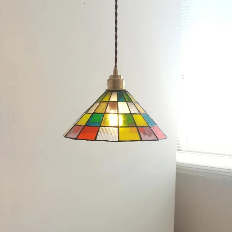 Vintage Rural Pendant Light French American Handmade Restaurant Bar Counter Lamp Coffee Shop Colored Glass Bedside Hanging Light