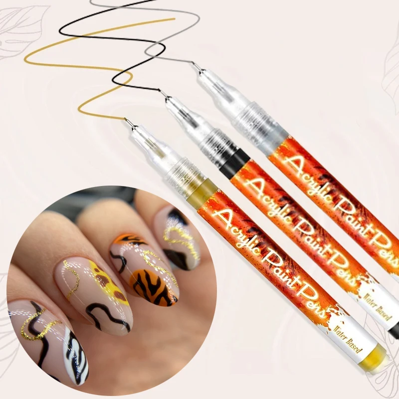 1mm Gold Silver Metallic Nail Art Liner Pen 13cm Nail Waterproof Drawing Graffiti Marker Pen DIY Abstract Lines Acrylic Brushes