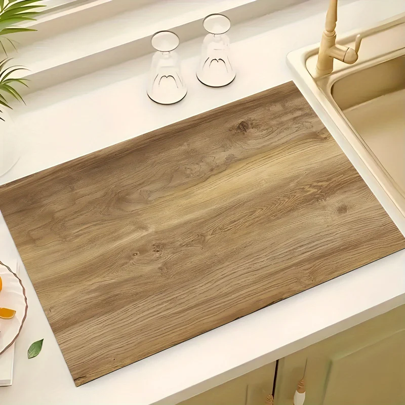 VIKAMA Wood Grain Kitchen Dish Drainer Mat Absorbent Countertop Coffee Machine & Washing Machine Mat Kitchen Accessories