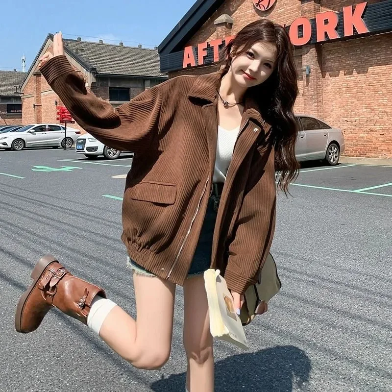 Woman Coffee Colored Lapel Jacket 2025 Spring and Autumn Women New Korean Version Lazy Solid Color Loose Casual Women's Jacket