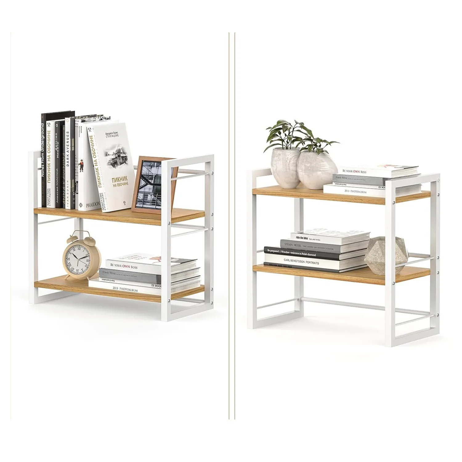 Double Layer Iron Desktop Storage Organizer No Drill Installation Shelf For Kitchen Office Countertop Books Storage Rack 5