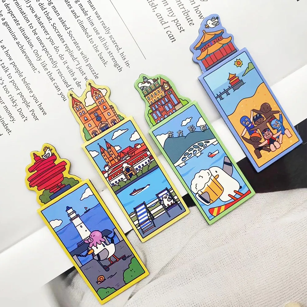 4 قطعة الكرتون تشينغداو الإشارات المرجعية المغناطيسية اللوازم المكتبية المدرسية صفحات القراءة الكتب المشروحة DIY بها بنفسك الإشارات المرجعية الجمالية #3