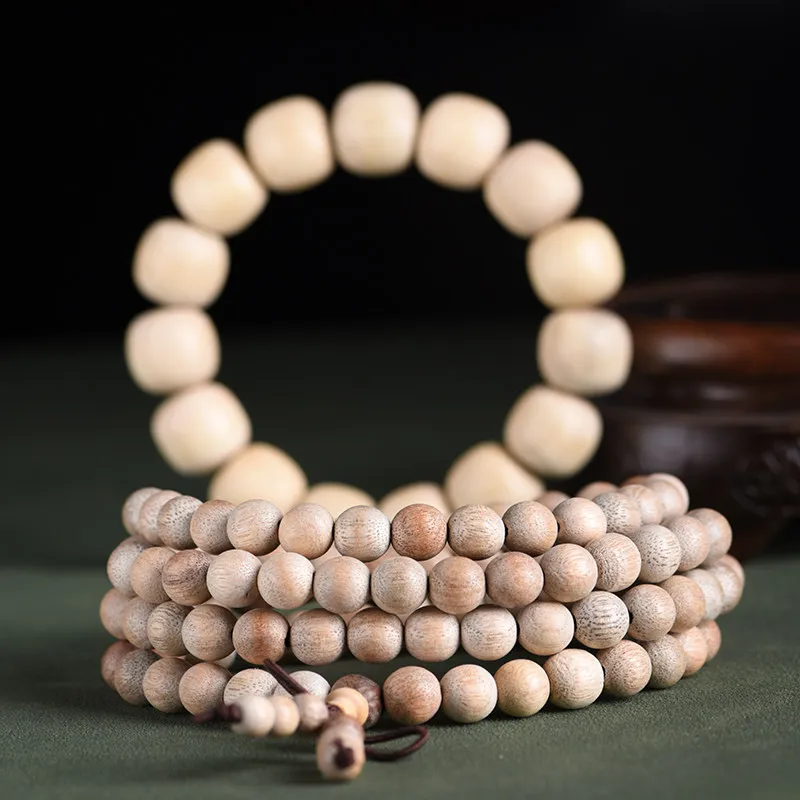 Chinese Style Lucky Natural Camphor Wood Buddha Beads Bracelet 0.8cm 1.5cm 108 Mala Beads Unisex Blessing Wealth Good Luck Wrist
