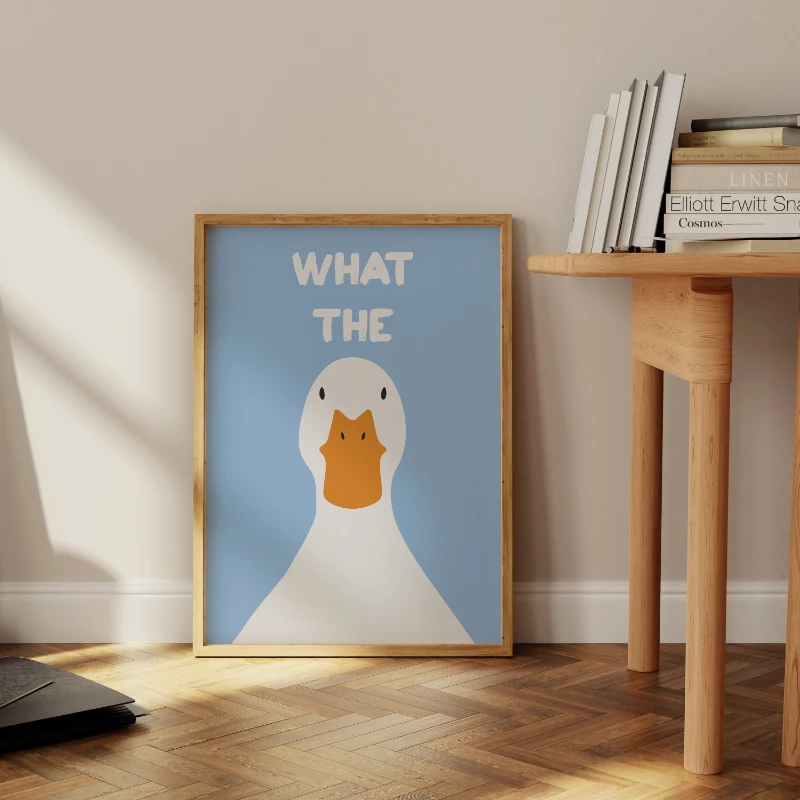 What The Funny Cute Duck Print Art Picture Cartoon Animal Canvas Posters Modern Wall Painting for Bathroom Bedroom Dorm Decor