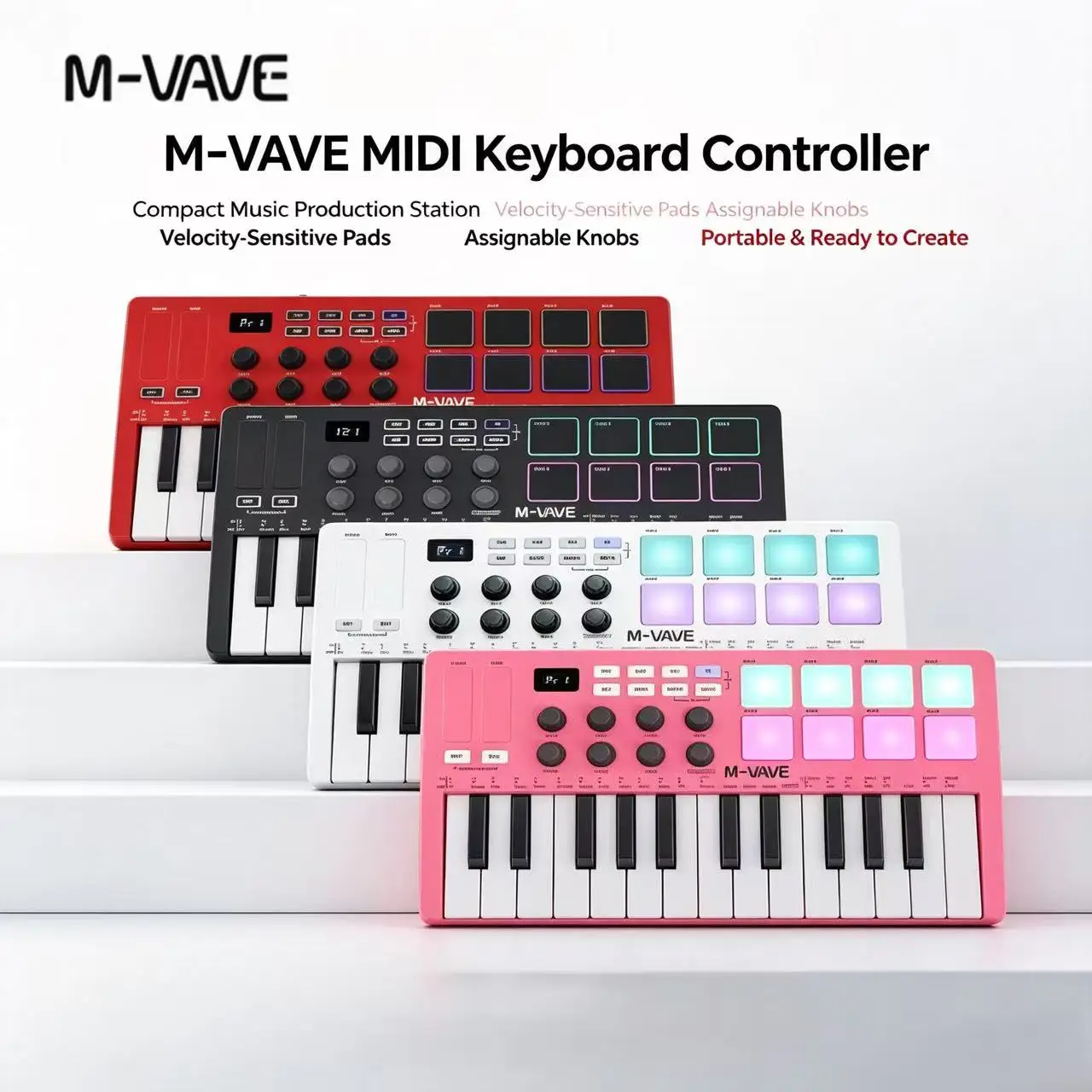 M-VAVE SMK25 1st Gen Portable 25-Key MIDI Keyboard Pad Electronic Music Controller with Bluetooth Smart Device Music Composition Effects Processor
