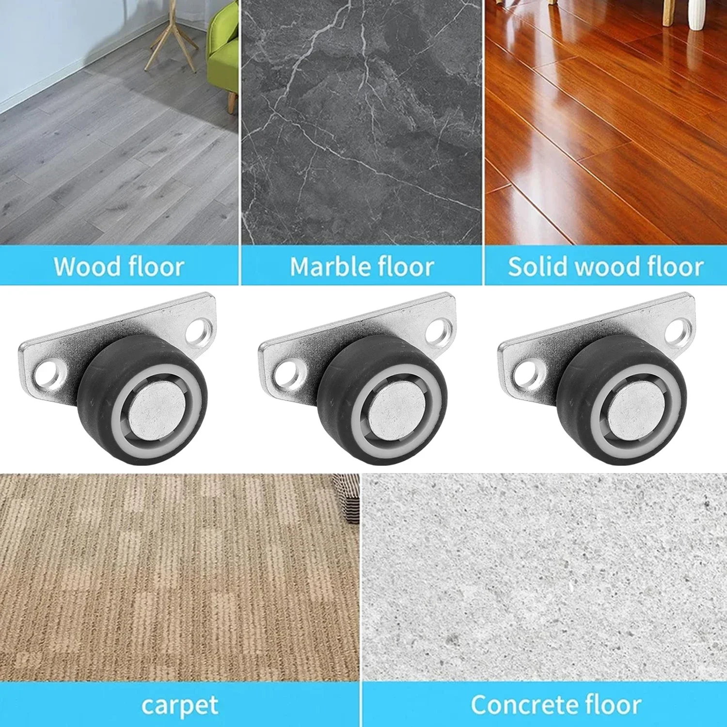 بكرة مسار اتجاهية مثبتة على الجانب عجلات مطاطية صامتة من مادة TPE أثاث عالمي خزانة بأدراج عجلة جهد #6