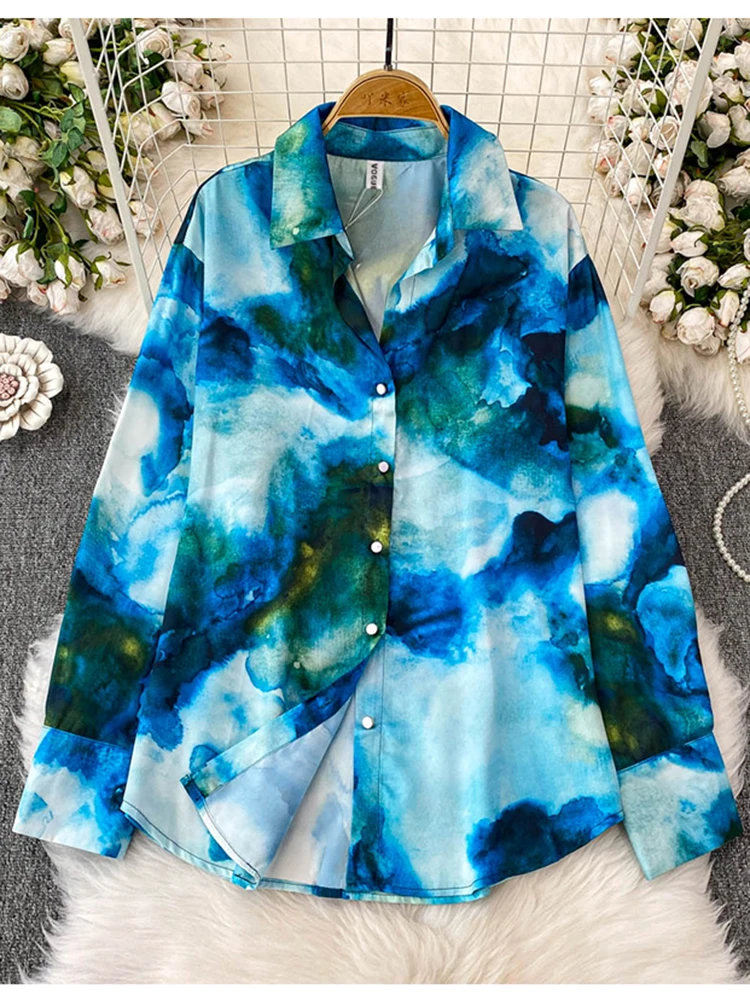 

Spring Autumn New Printed Collar Long Sleeve Shirt for Women Fashionable Large Size Casual Versatile Loose Blouse Top C326