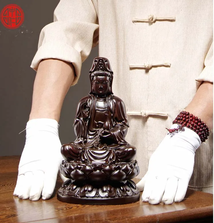 

GOOD HOME Family Spiritual efficacious Mascot sitting Guanyin buddha Rosewood Handmade carving art statue 30CM Large