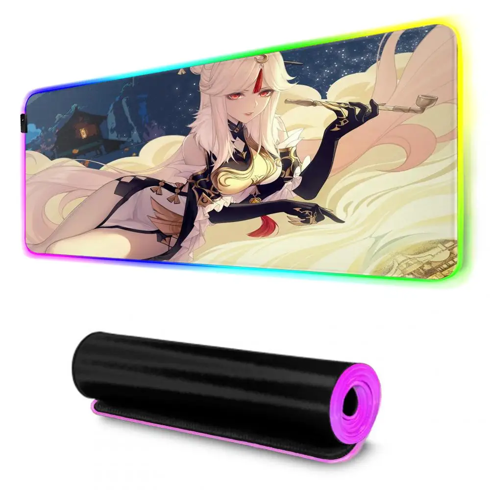 Geshin Impact  Mouse Pad RGB Mouse Pad Extended Gaming Keyboard Seven Colors LED Mats Large 1000x500mm XXL Gamer